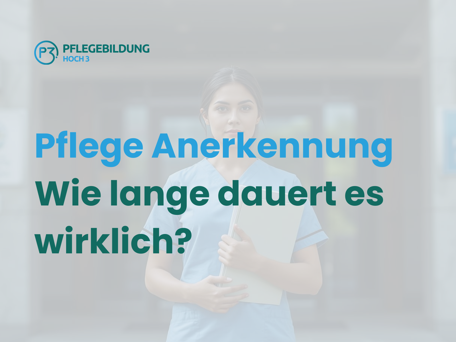 Pflegefachkraft mit Anerkennungsunterlagen vor einer Behörde zum Thema Dauer der Pflegeanerkennung