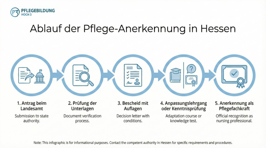 Übersicht des Ablaufs der Pflege-Anerkennung in Hessen 