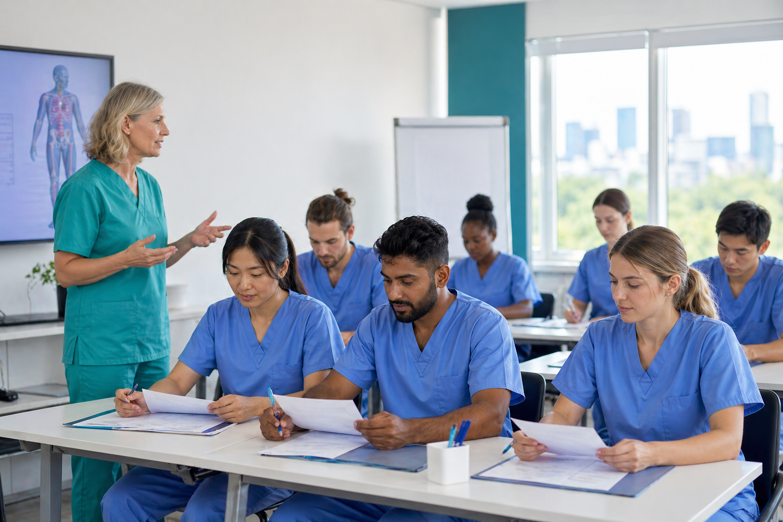 International nurses in structured training session for recognition in Südhessen near Frankfurt